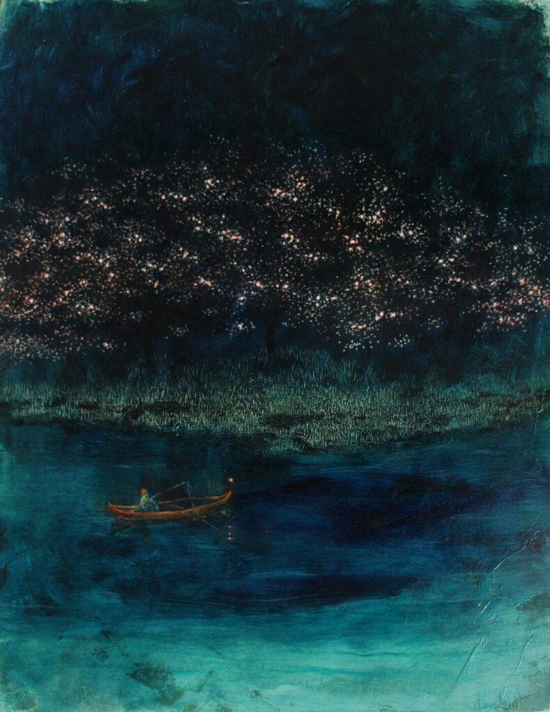 Daniel Ablitt night fishing under blossom 30 x 40 cm oil on panel 975 1
