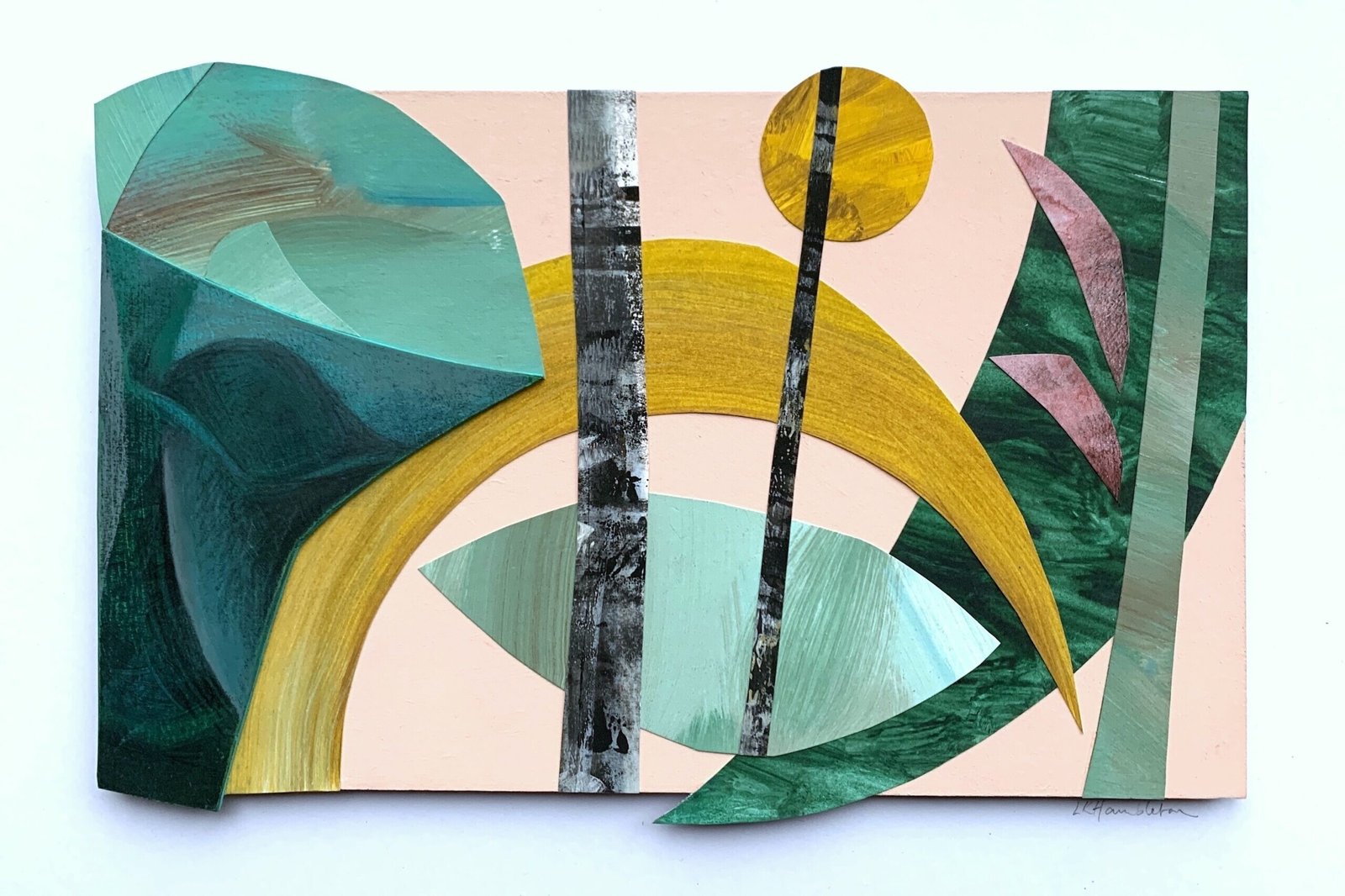Lindsey Hambleton Shapes of the Wood I 495 20x32cm framed 32x44cm mixed media collage Hayloft scaled